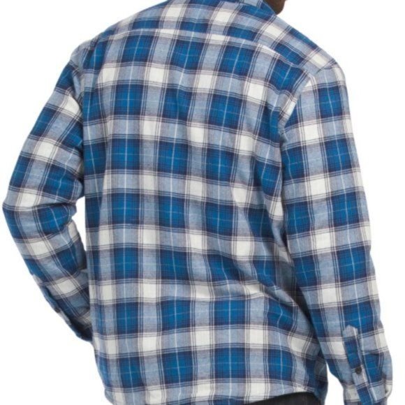 Eddie Bauer XXL Blue Plaid Fleece Lined Flannel Shirt Jacket Shacket - Picture 2 of 6